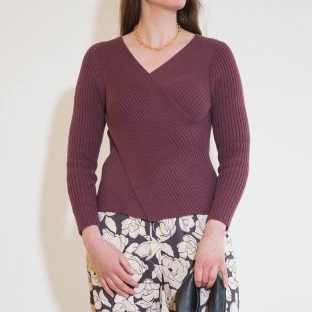 Shaina mote didion wrap sweater plum purple medium cotton cashmere